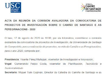 Resolución de la Convocatoria de Proyectos de Investigación sobre el Camino de Santiago y las Peregrinaciones 2020