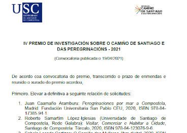 IV Premio de investigación sobre el camino de Santiago y las Peregrinaciones - 2021