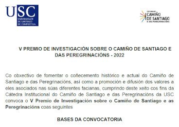 V Premio de investigación sobre el Camino de Santiago y de las Peregrinaciones. 2022